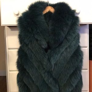100% Real Fox Fur Dark Green Vest